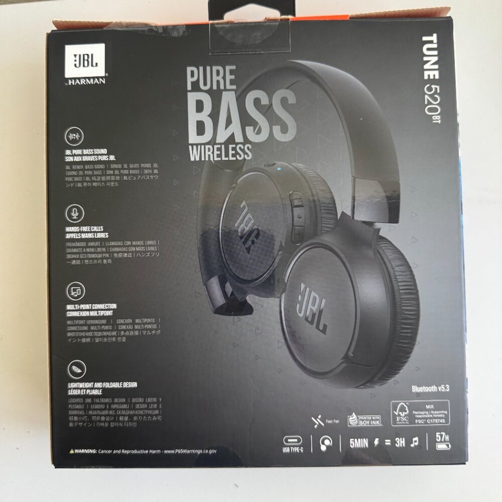 JBL Tune 520BT Wireless Headphones Black Bluetooth 57H Battery Open Box - Picture 10 of 10